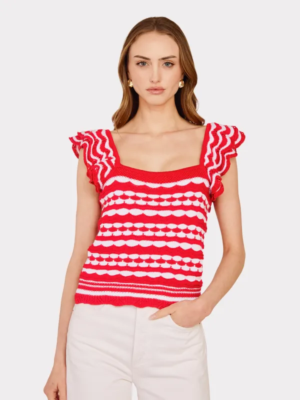 2-Tone Tank W/ Flutter Sleeves in Pimento/Bleach White made by Autumn Cashmere