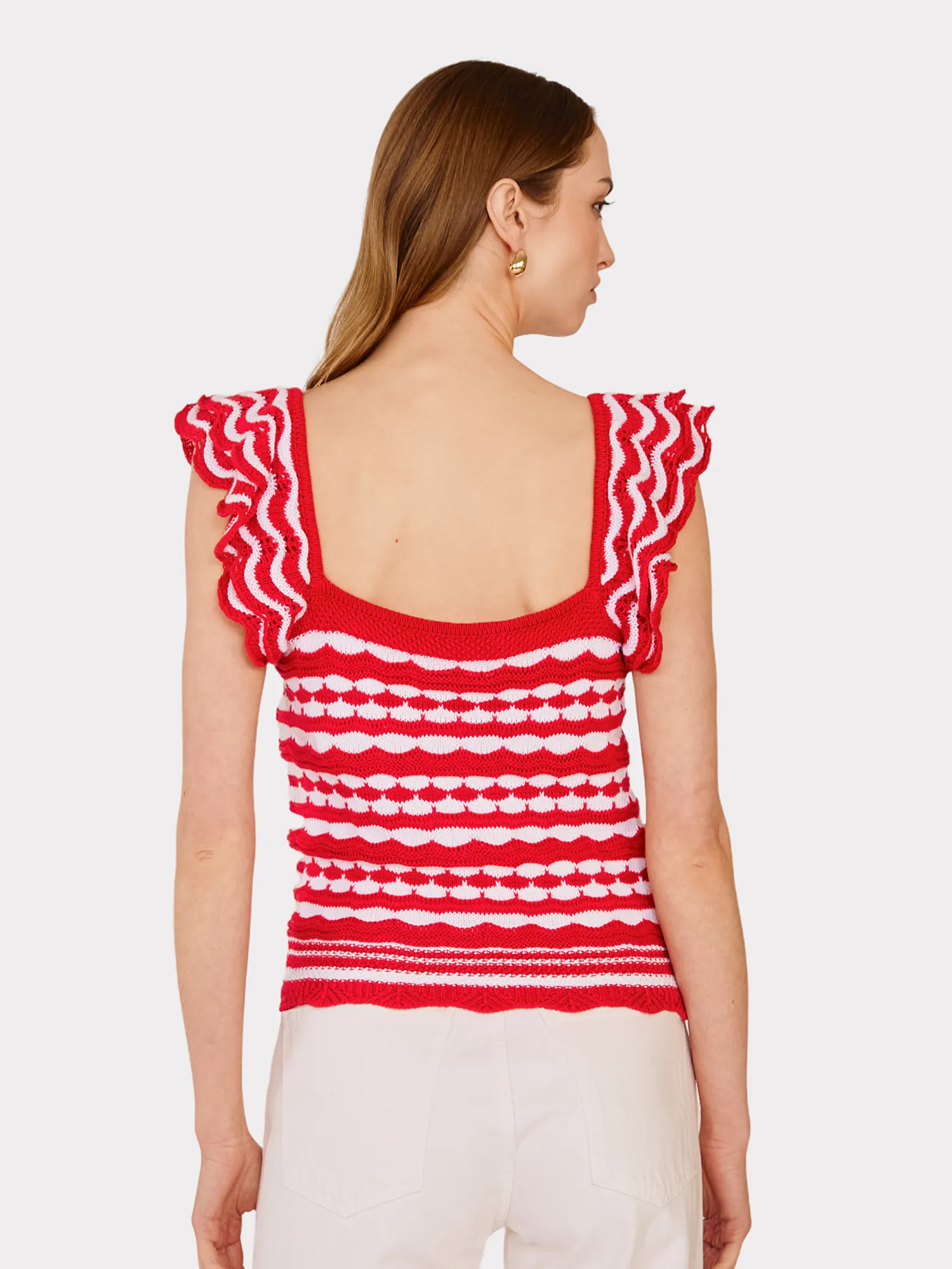 2-Tone Tank W/ Flutter Sleeves in Pimento/Bleach White sold by Autumn Cashmere product image thumbnail 4
