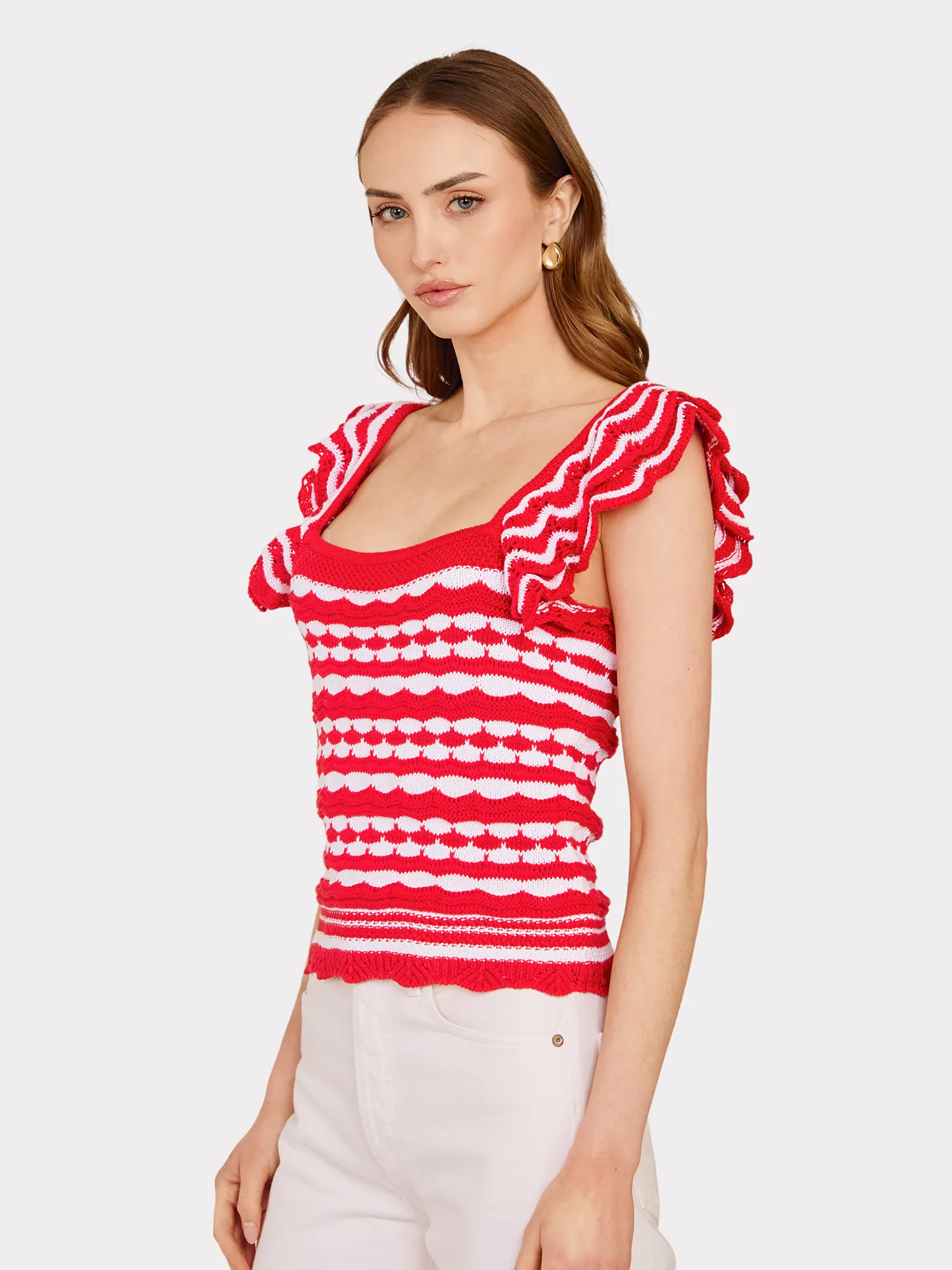 2-Tone Tank W/ Flutter Sleeves in Pimento/Bleach White sold by Autumn Cashmere product image thumbnail 3