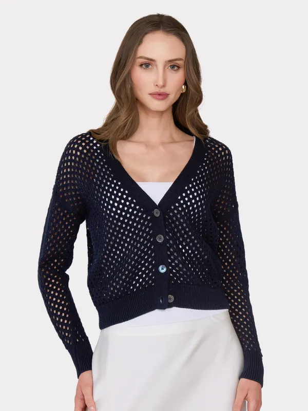 Solid Mesh Cardigan in Navy Blue sold by Autumn Cashmere