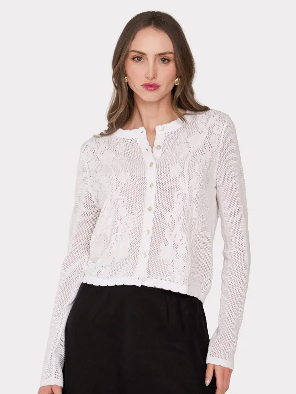 L/S Mesh Cardigan w/ Floral Motif sold by Autumn Cashmere