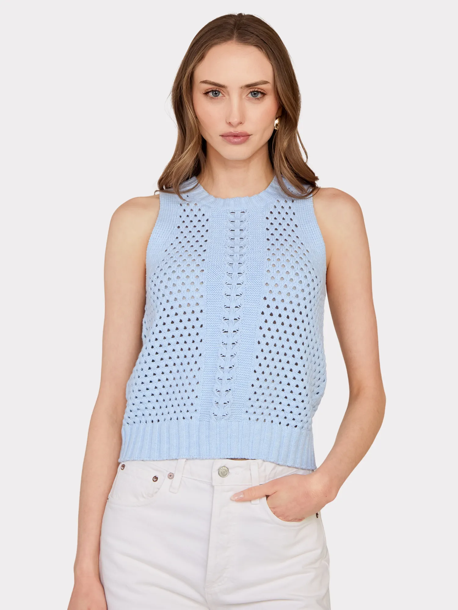 Texture Stitch Halter W/ Front Detail in Freeze sold by Autumn Cashmere