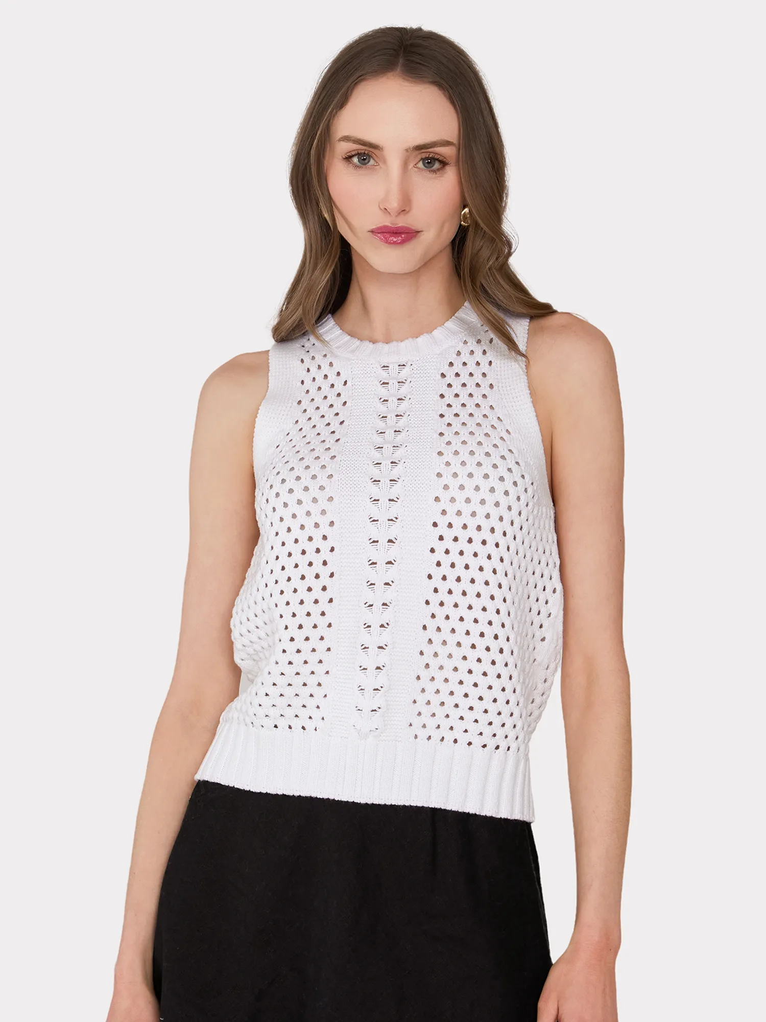 Texture Stitch Halter W/ Front Detail in Bleach White sold by Autumn Cashmere