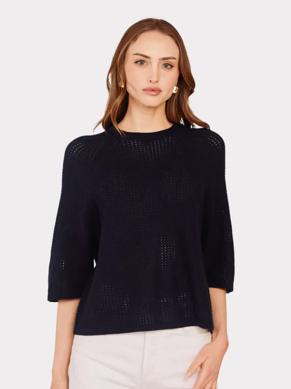 Short Sleeve Mesh Raglan Crew in Navy sold by Autumn Cashmere
