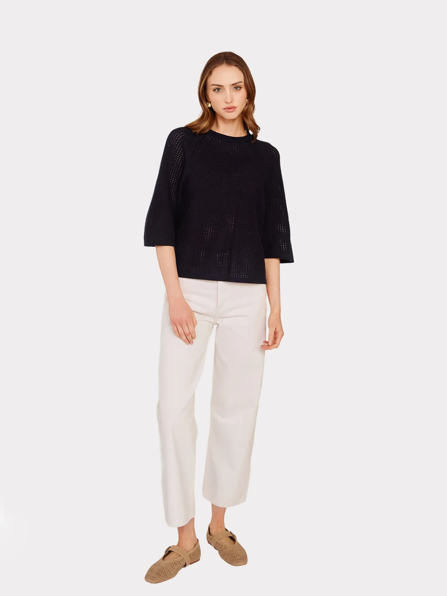 Short Sleeve Mesh Raglan Crew in Navy sold by Autumn Cashmere product image thumbnail 2