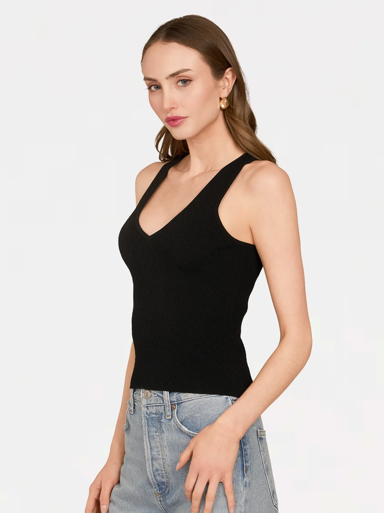 Micro Cabled V-Neck Tank in Black sold by Autumn Cashmere product image thumbnail 3