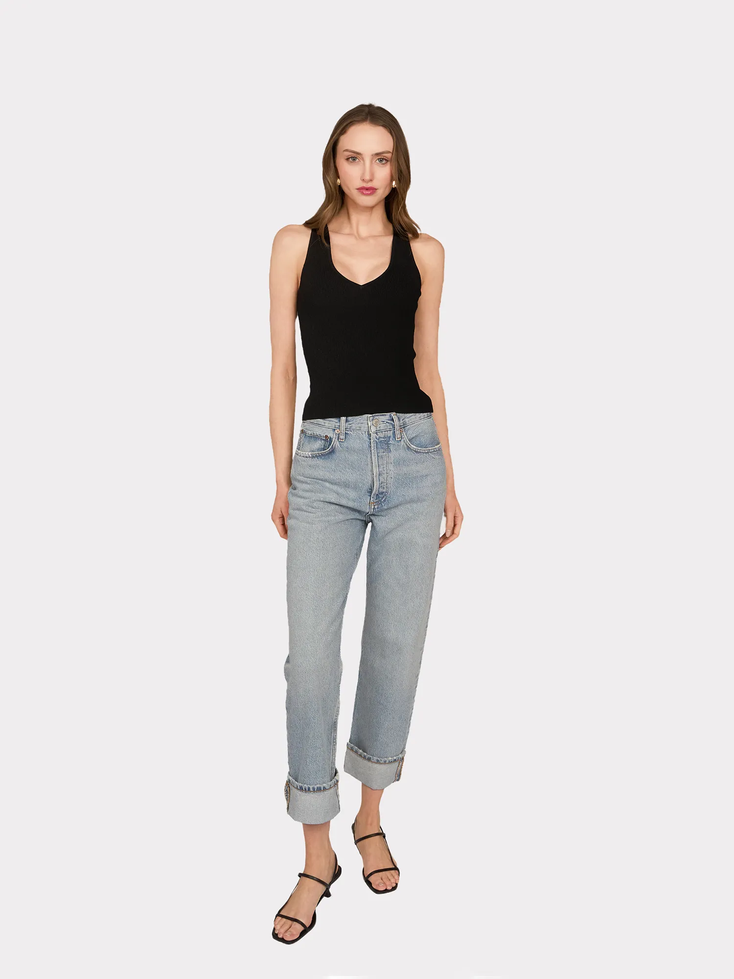 Micro Cabled V-Neck Tank in Black sold by Autumn Cashmere product image thumbnail 2