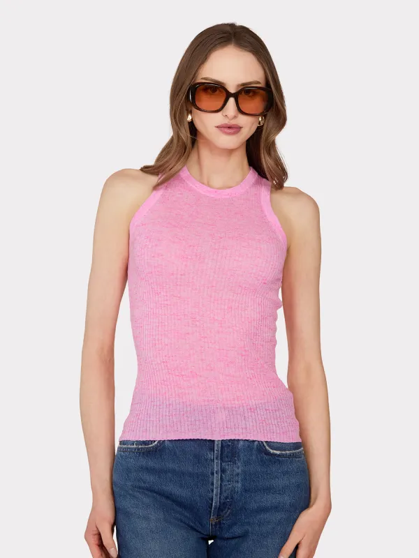 Rib Halter Crew in Hyper Pink sold by Autumn Cashmere
