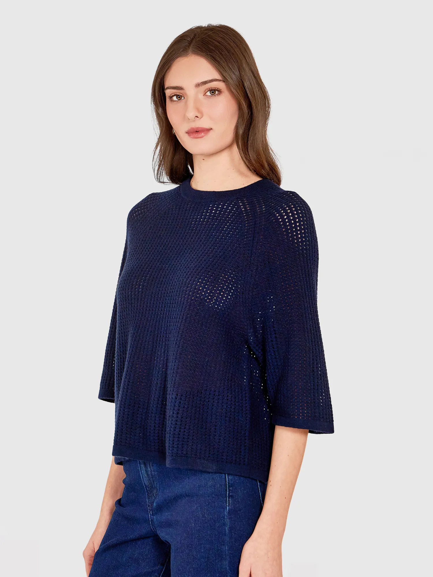 Mesh Stitch Crew in Navy sold by Autumn Cashmere product image thumbnail 3