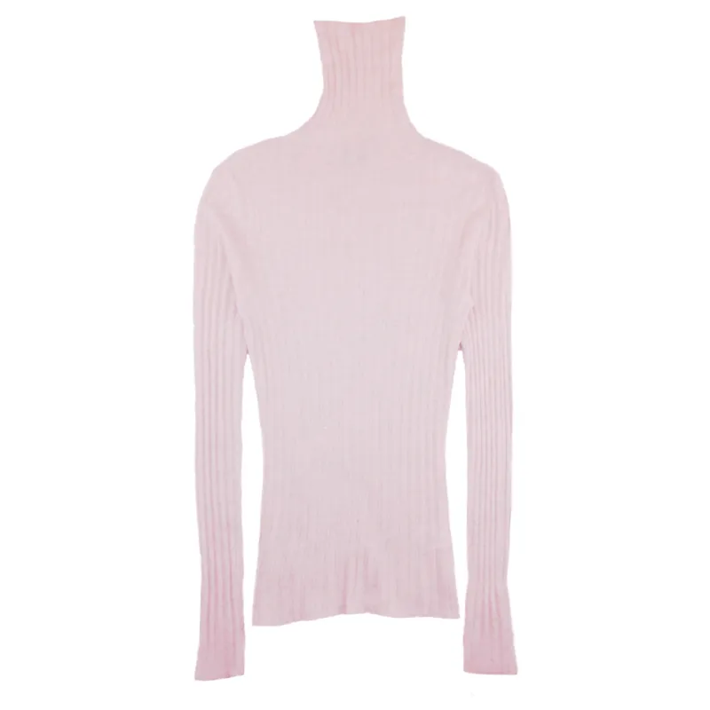 Rib Turtleneck in Heather Pink sold by Autumn Cashmere