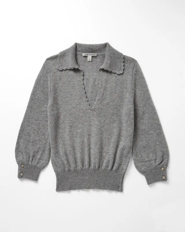 Puff Sleeve Polo w/ Hand Crochet Details sold by Autumn Cashmere