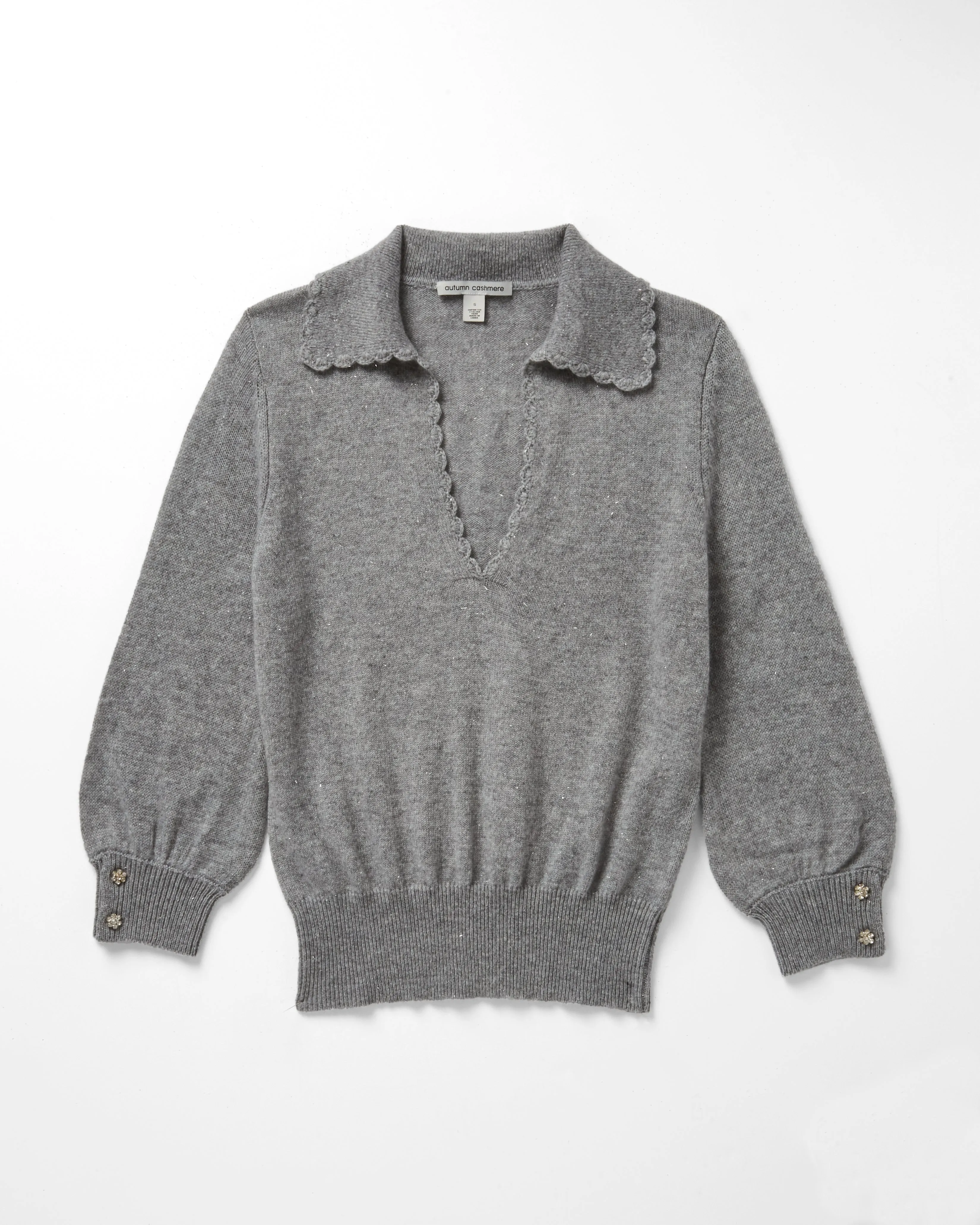 Puff Sleeve Polo w/ Hand Crochet Details sold by Autumn Cashmere