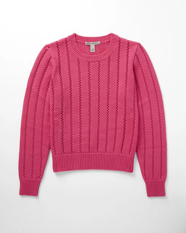 Pointelle Ladder Stitch Crew in Sugarberry sold by Autumn Cashmere