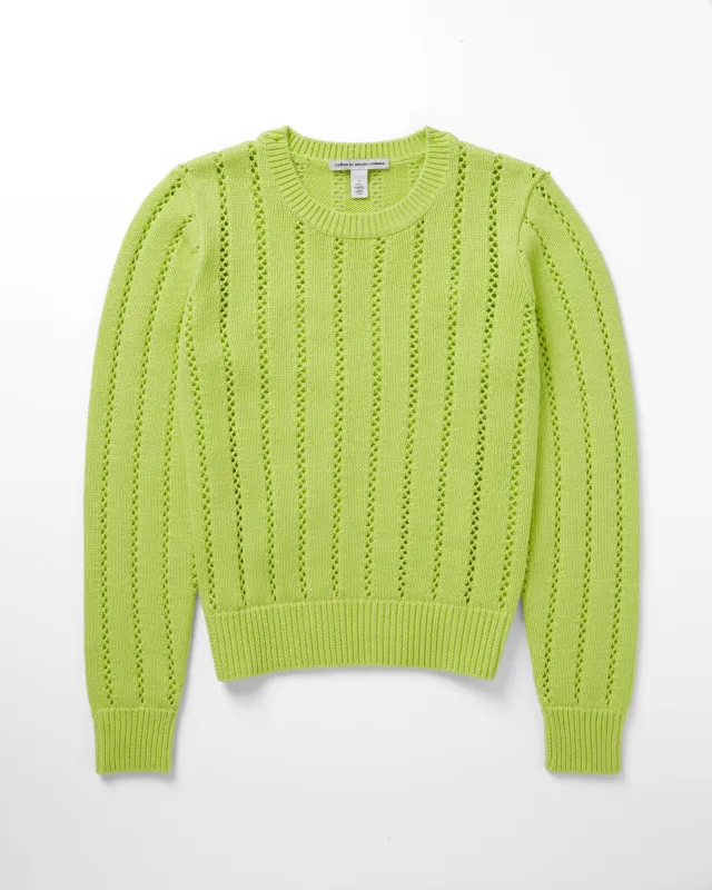 Pointelle Ladder Stitch Crew in Glow sold by Autumn Cashmere