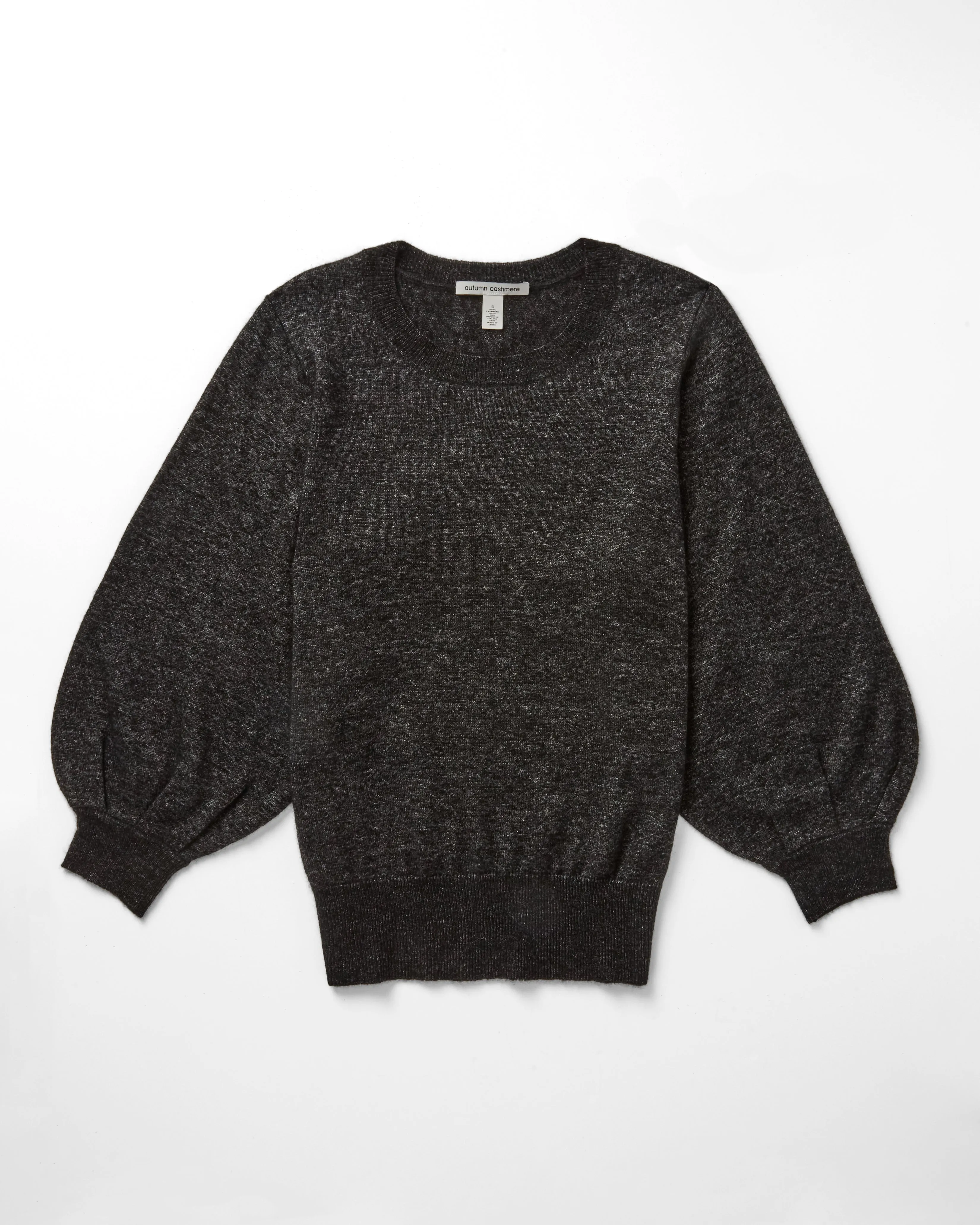 Puff 3/4 Sleeve Crew in Black sold by Autumn Cashmere