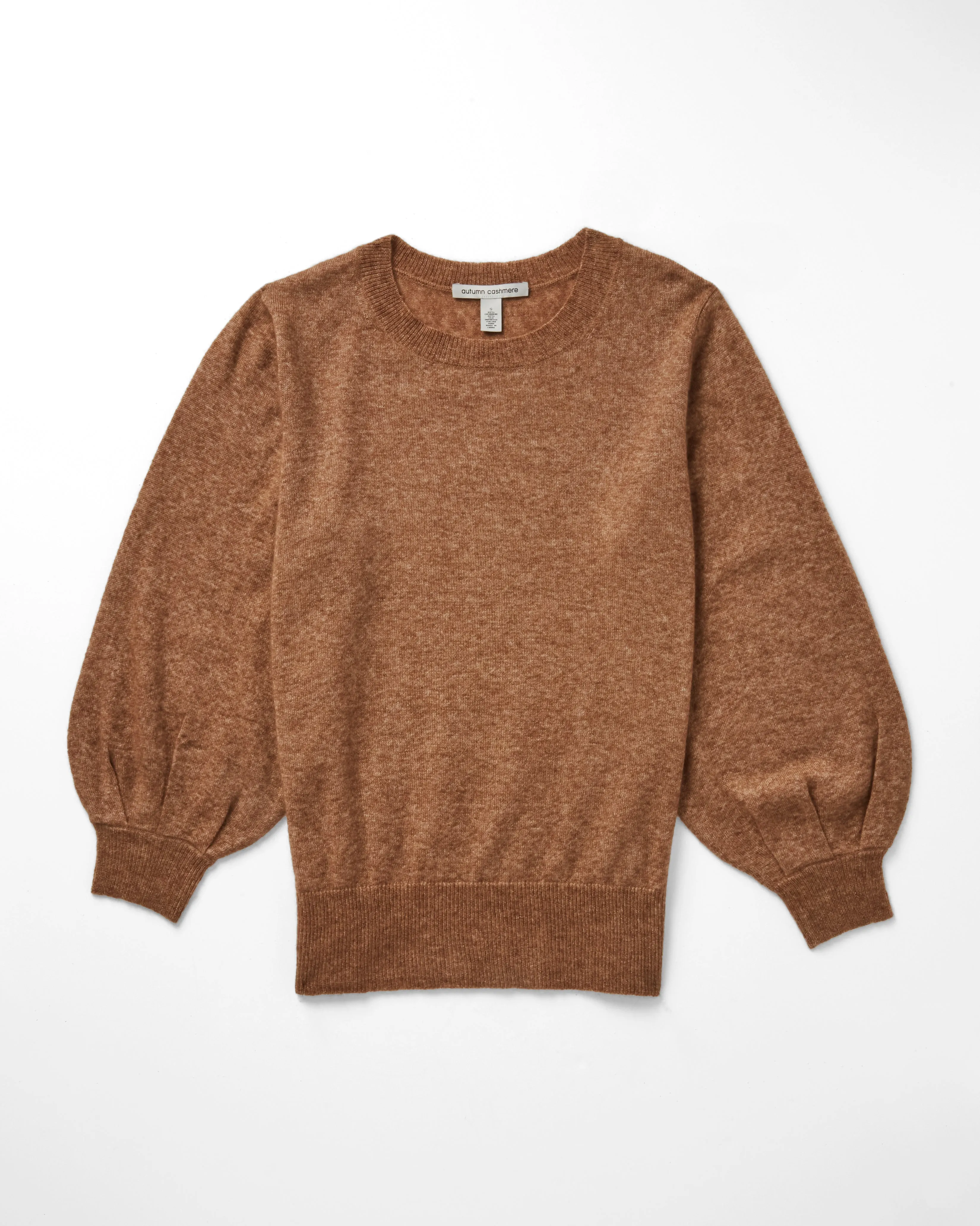 Puff 3/4 Sleeve Crew in Camel sold by Autumn Cashmere