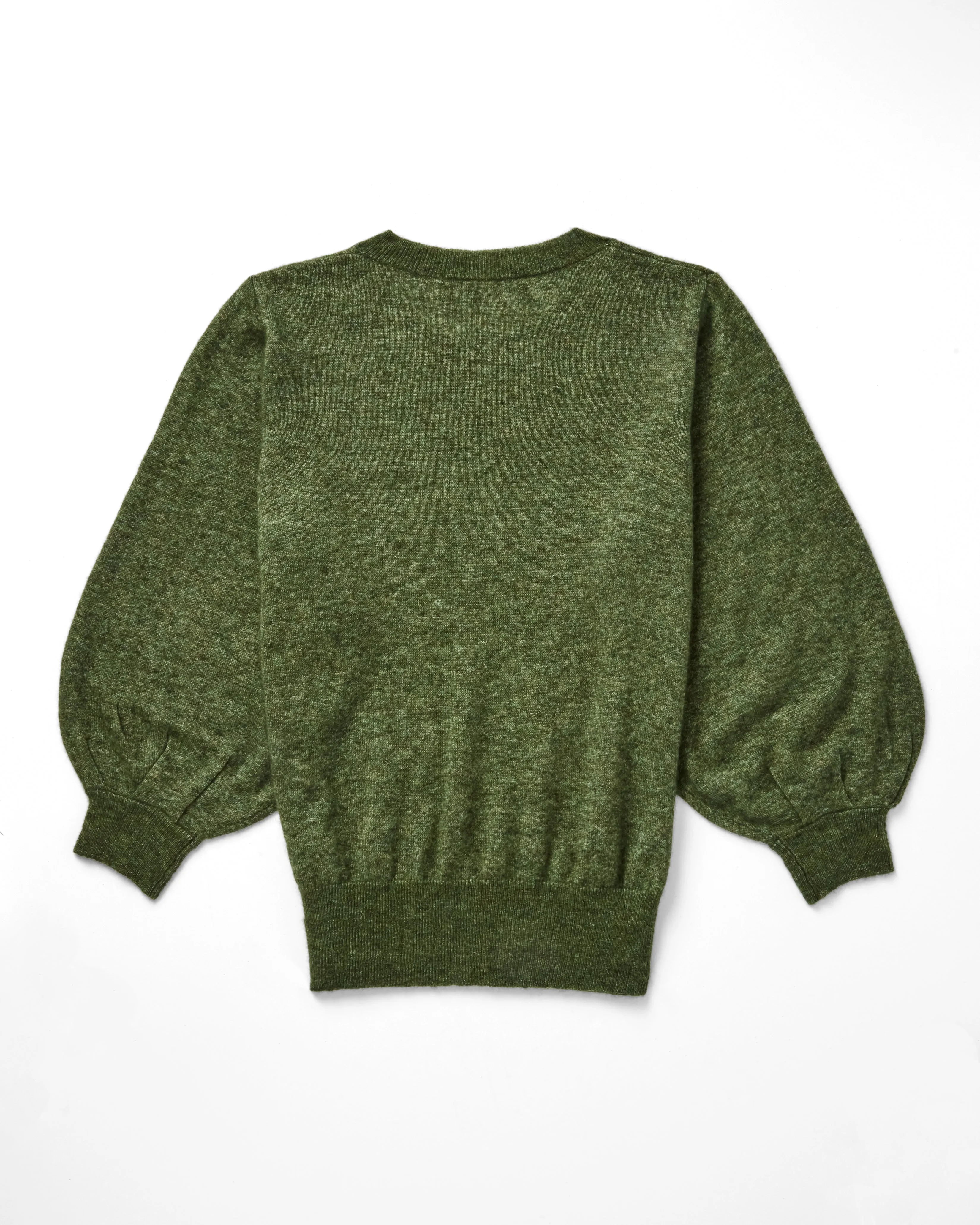 Puff 3/4 Sleeve Crew in Thicket sold by Autumn Cashmere