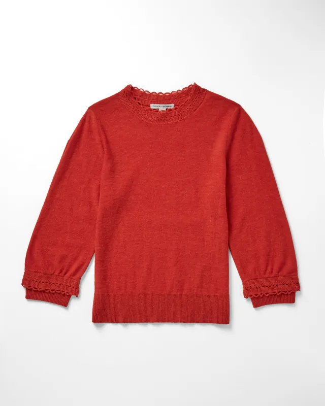 Blouson 3/4 Sleeve w/ Crochet Edging in Paprika sold by Autumn Cashmere
