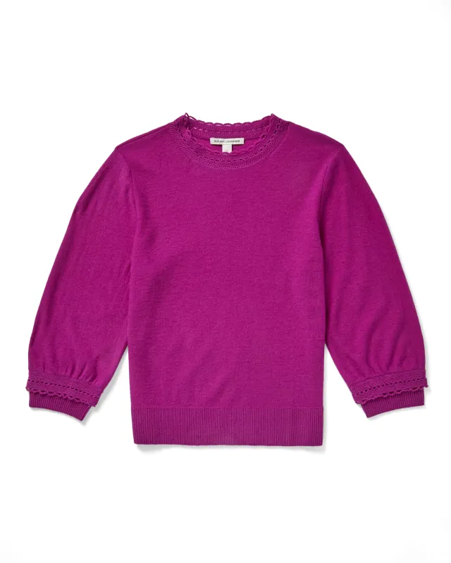 Blouson 3/4 Sleeve w/ Crochet Edging in Hollyhock sold by Autumn Cashmere