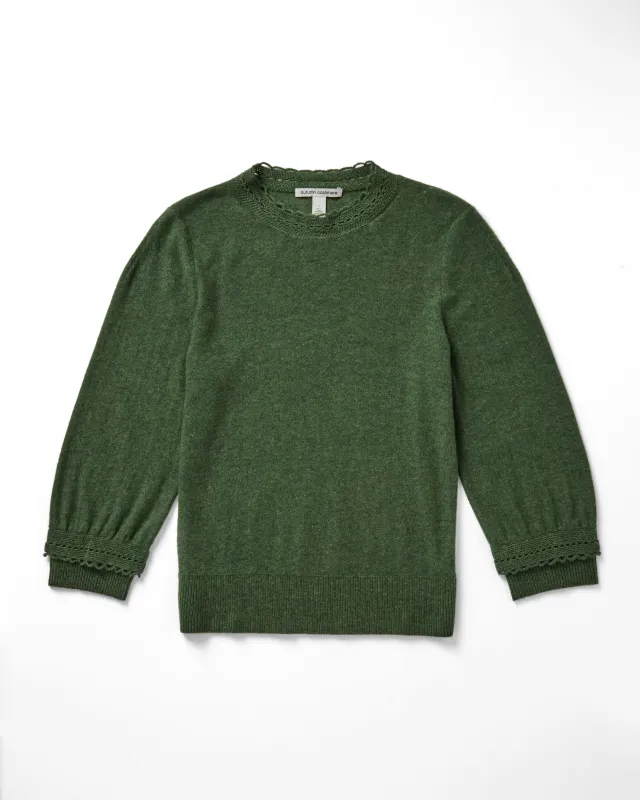 Blouson 3/4 Sleeve w/ Crochet Edging in Pickle sold by Autumn Cashmere