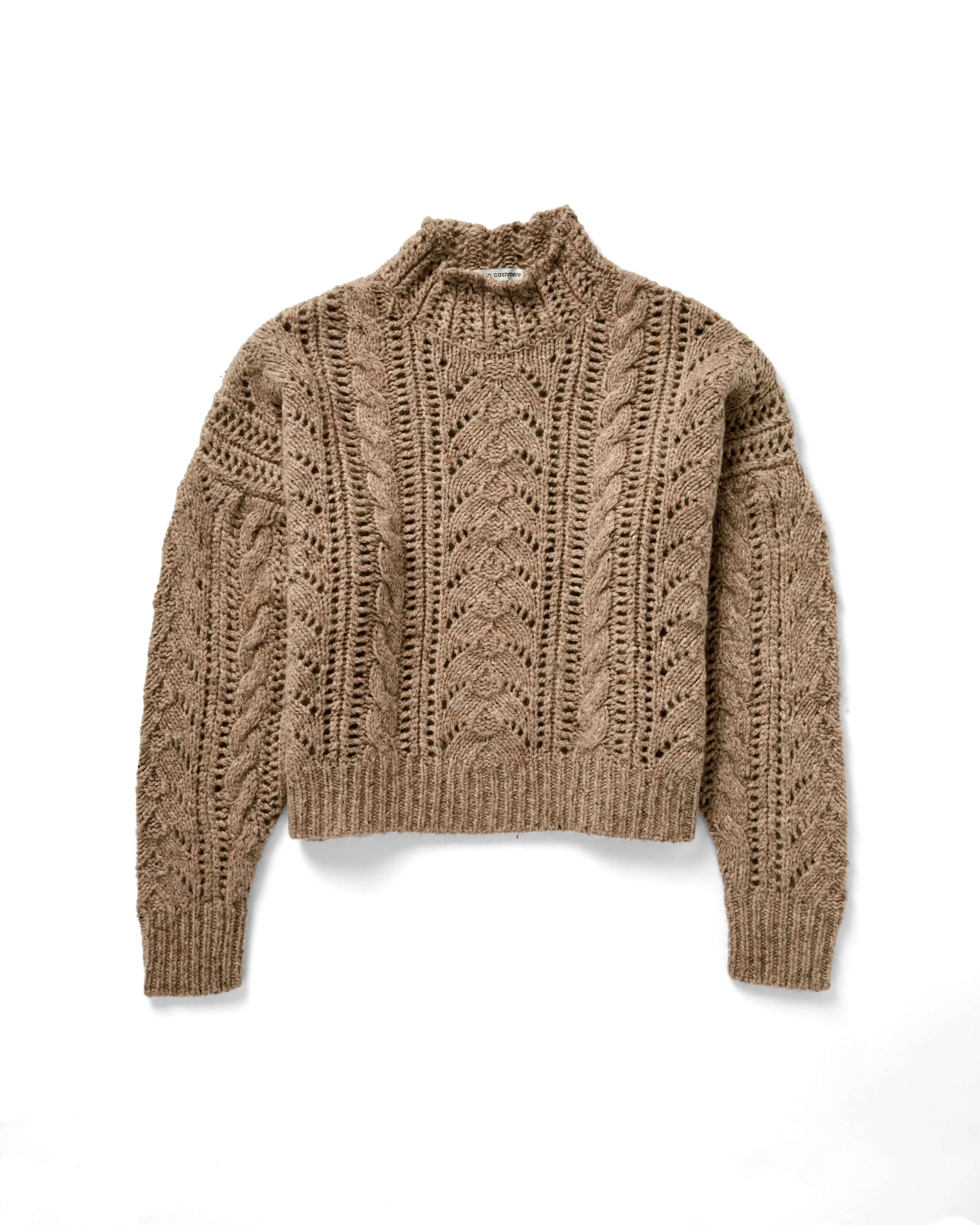 Blouson Sleeve Cable Crew in Gravel sold by Autumn Cashmere