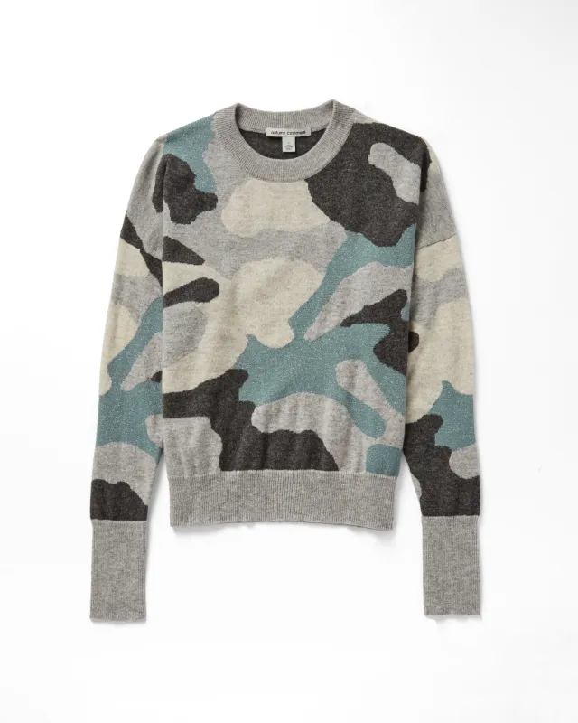 Camo Intarsia Crew in Grey Combo sold by Autumn Cashmere