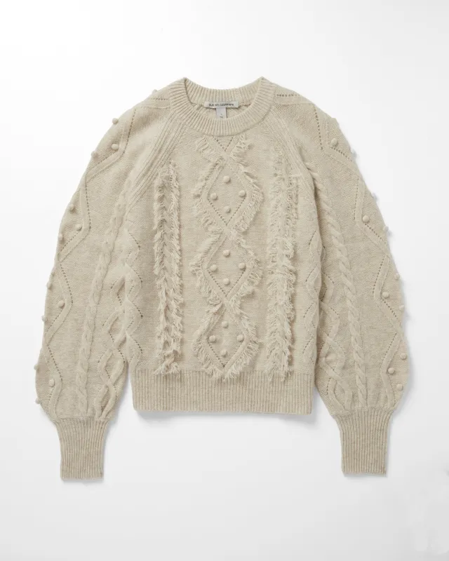 Fringed Cable Popcorn Crew sold by Autumn Cashmere