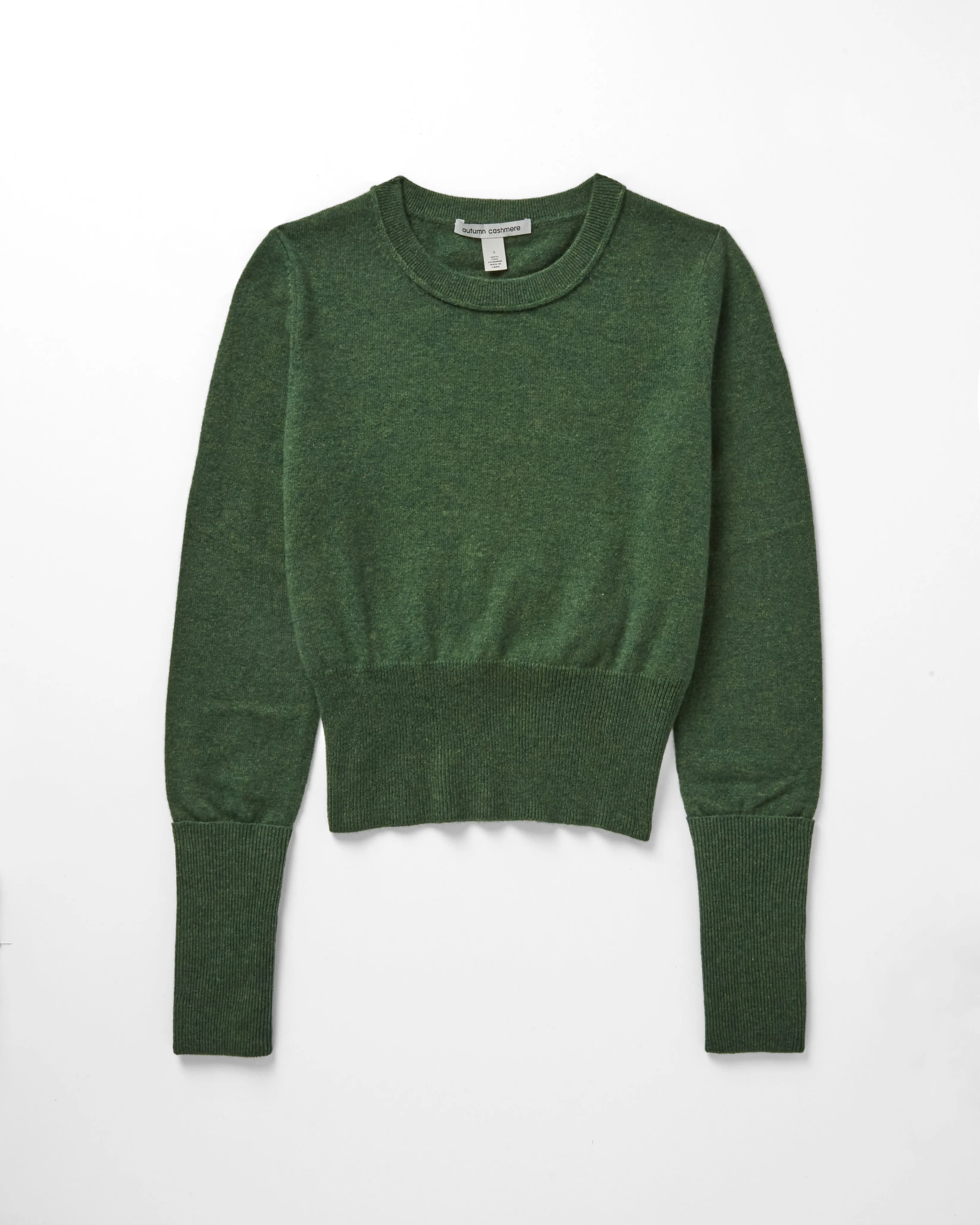 Cropped Crew W/ High Cuffs in Pickle sold by Autumn Cashmere