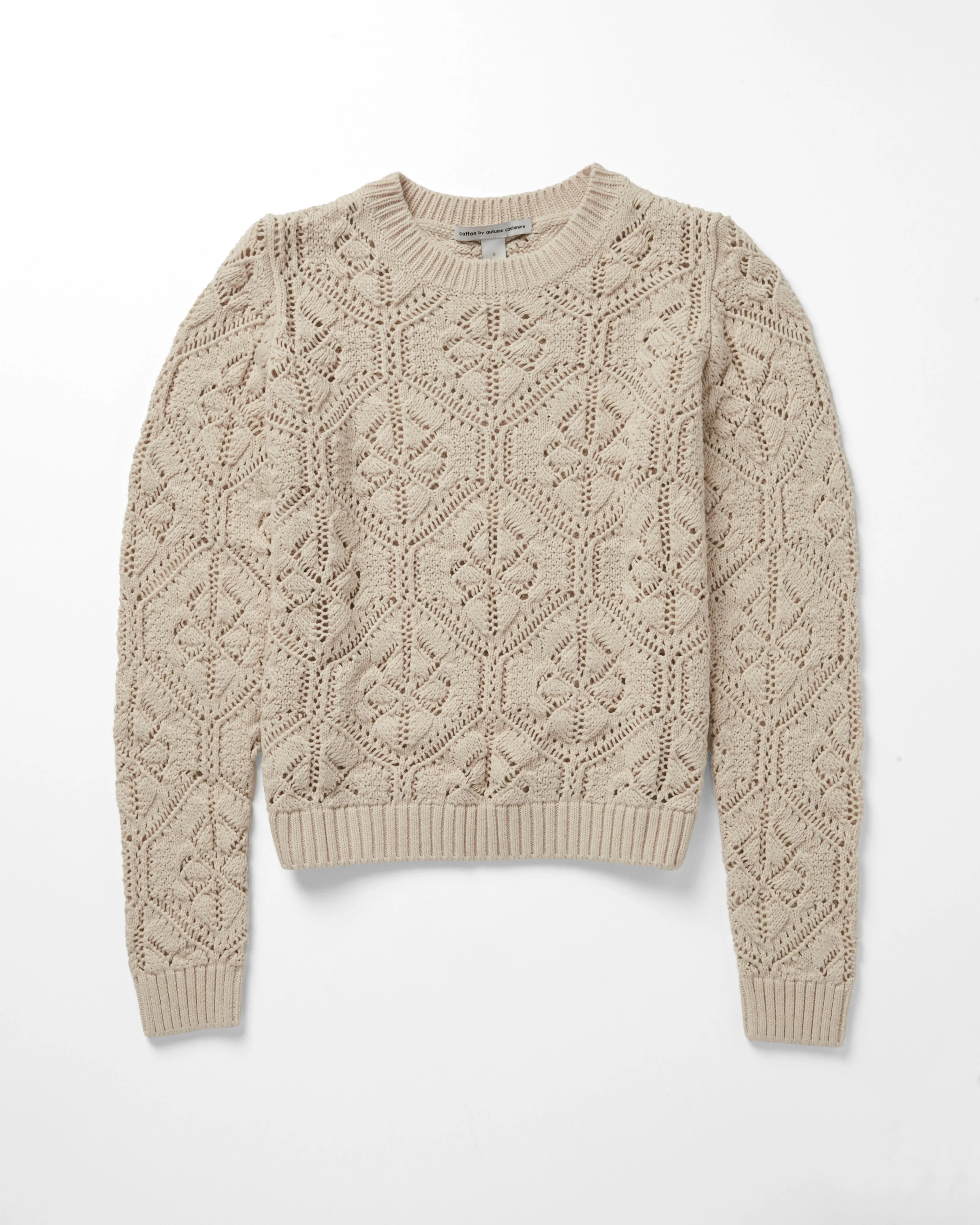 Diamond Stitch Open Pointelle Crew in Natural sold by Autumn Cashmere