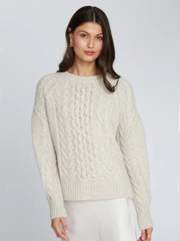 Fisherman Cable Crew with Pleat Sleeve in Mojave sold by Autumn Cashmere