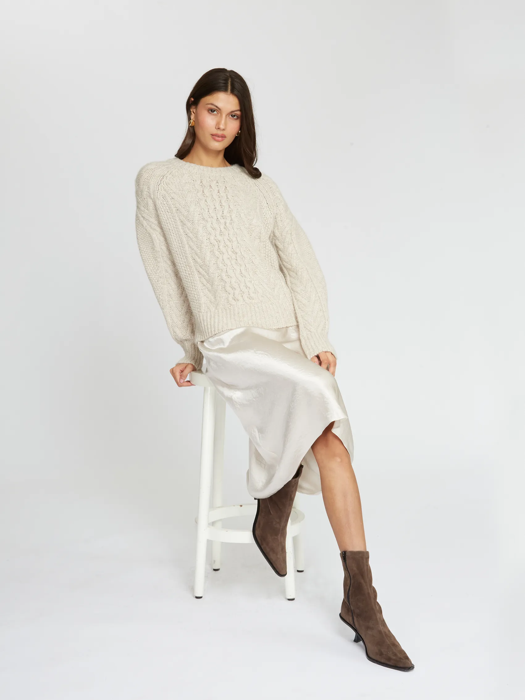 Fisherman Cable Crew with Pleat Sleeve in Mojave sold by Autumn Cashmere product image thumbnail 2