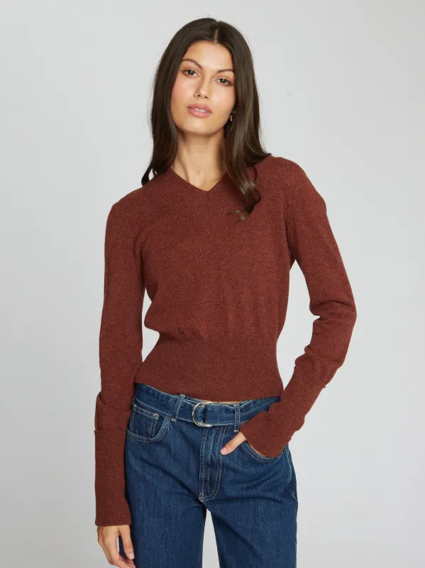 V-Neck w/ High Cuffs in Root Beer made by Autumn Cashmere
