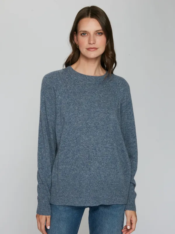 Relaxed Fit Raglan Crew W/ Rib Detail in Riverwash sold by Autumn Cashmere