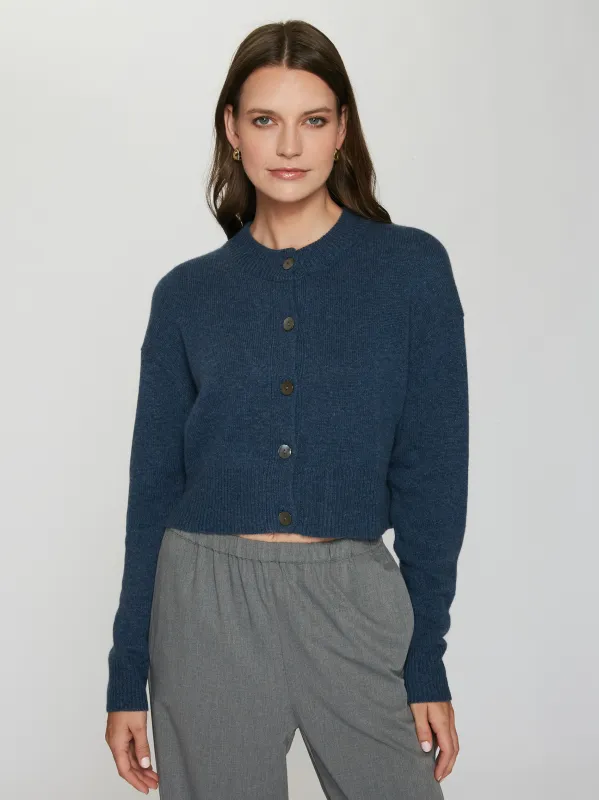 Cropped Cardigan in Steel Blue sold by Autumn Cashmere