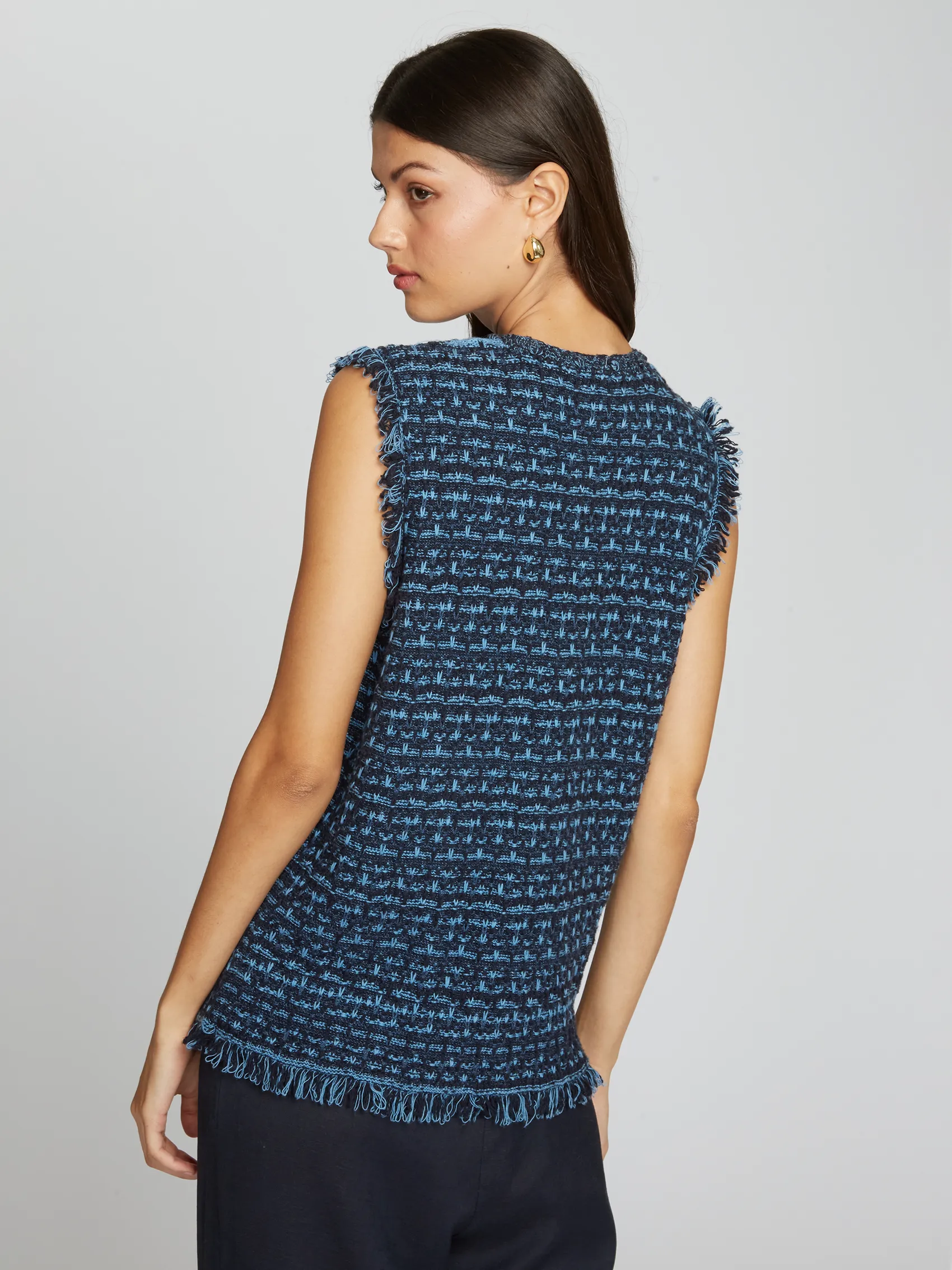 Long Tweed Vest W/ Fringe in Navy Blue Combo sold by Autumn Cashmere product image thumbnail 4