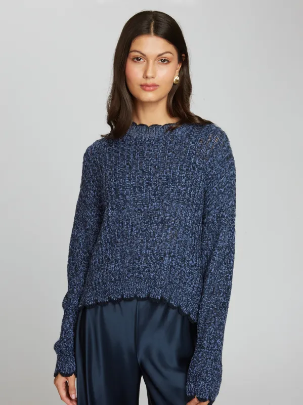 Tipped Ladder Stitch Crew in Navy Blue Combo sold by Autumn Cashmere