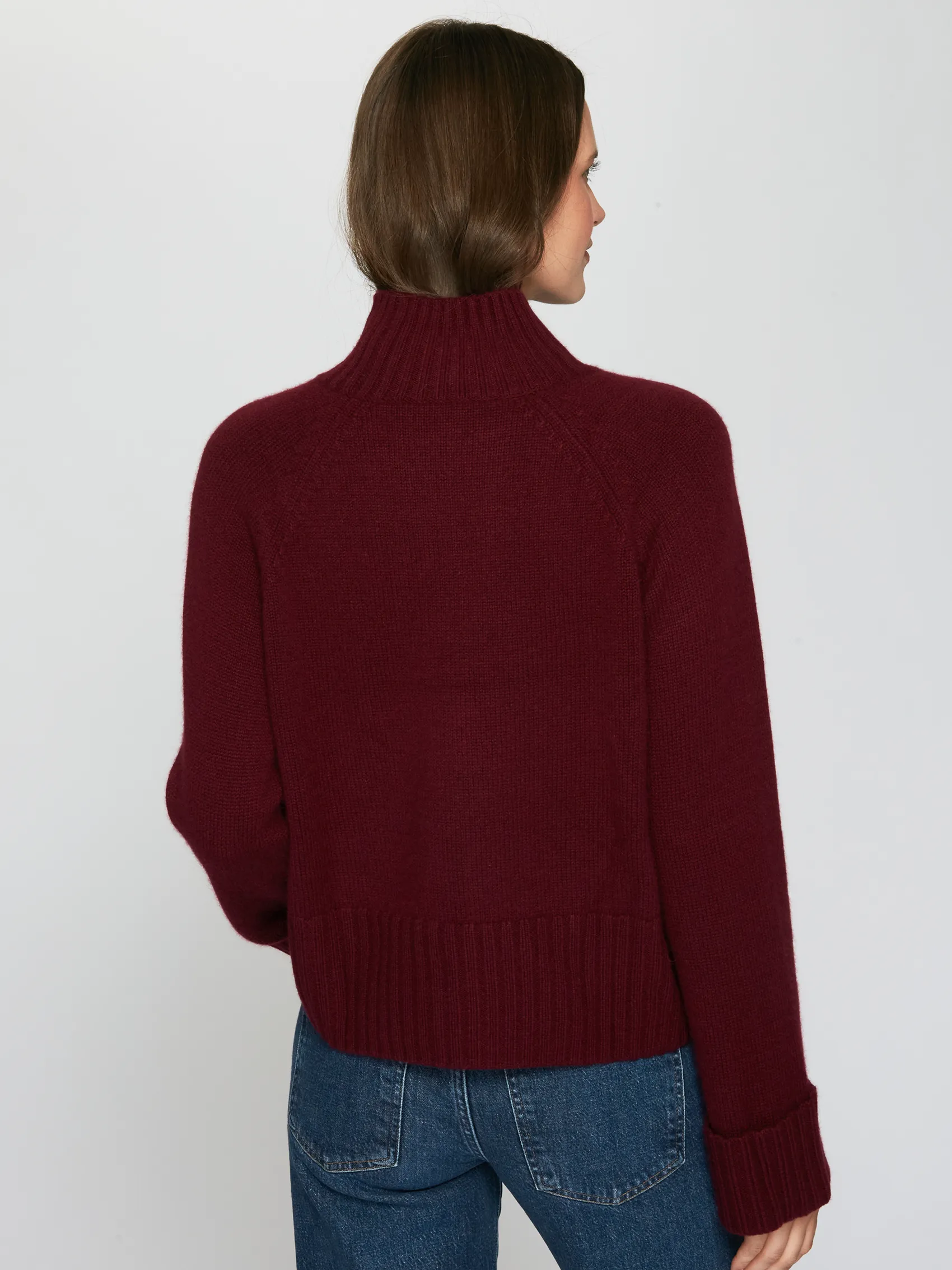 6-Ply Cuffed Solid Boxy Mock in Pinot sold by Autumn Cashmere product image thumbnail 3