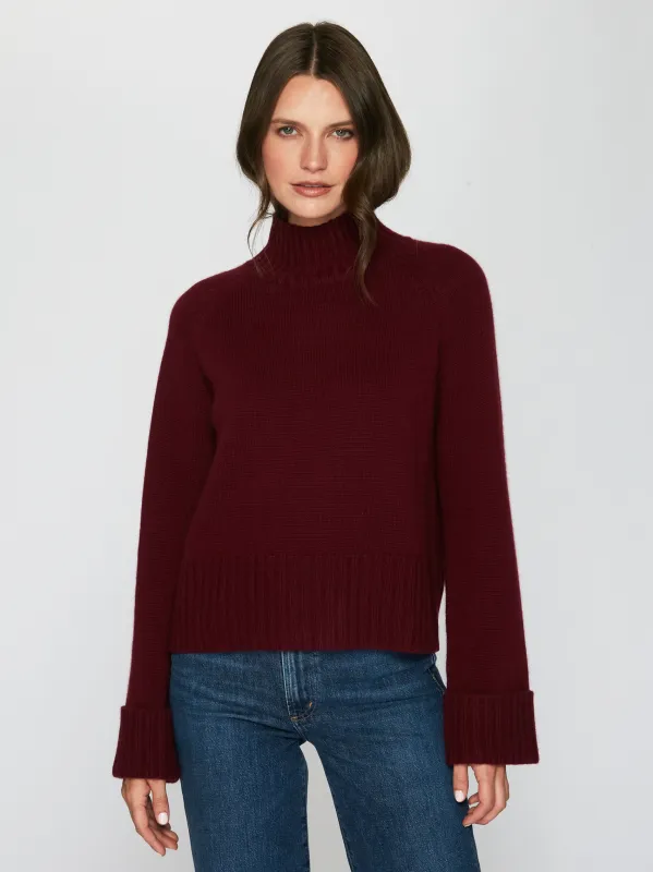 6-Ply Cuffed Solid Boxy Mock in Pinot sold by Autumn Cashmere