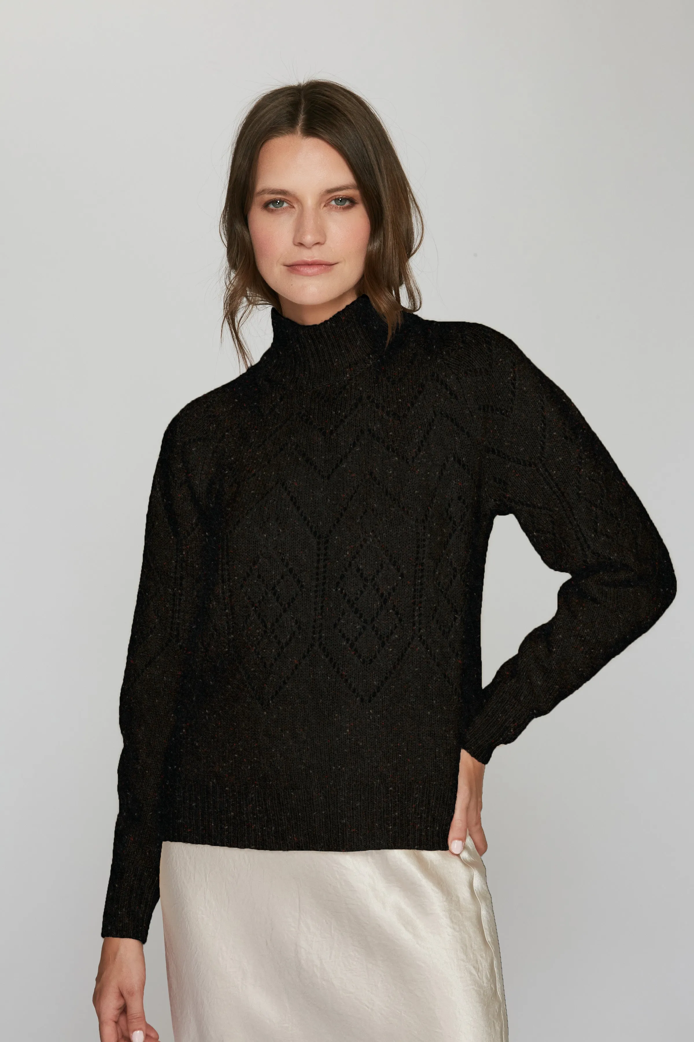Pointelle Mock Neck in Pumpernickel sold by Autumn Cashmere