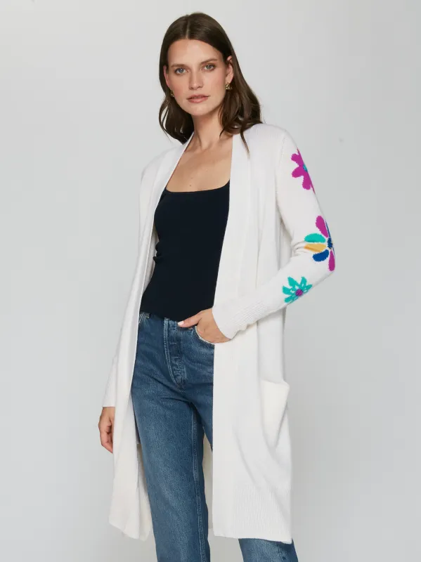 Open Coatigan w/ Sleeve Flower Motifs sold by Autumn Cashmere