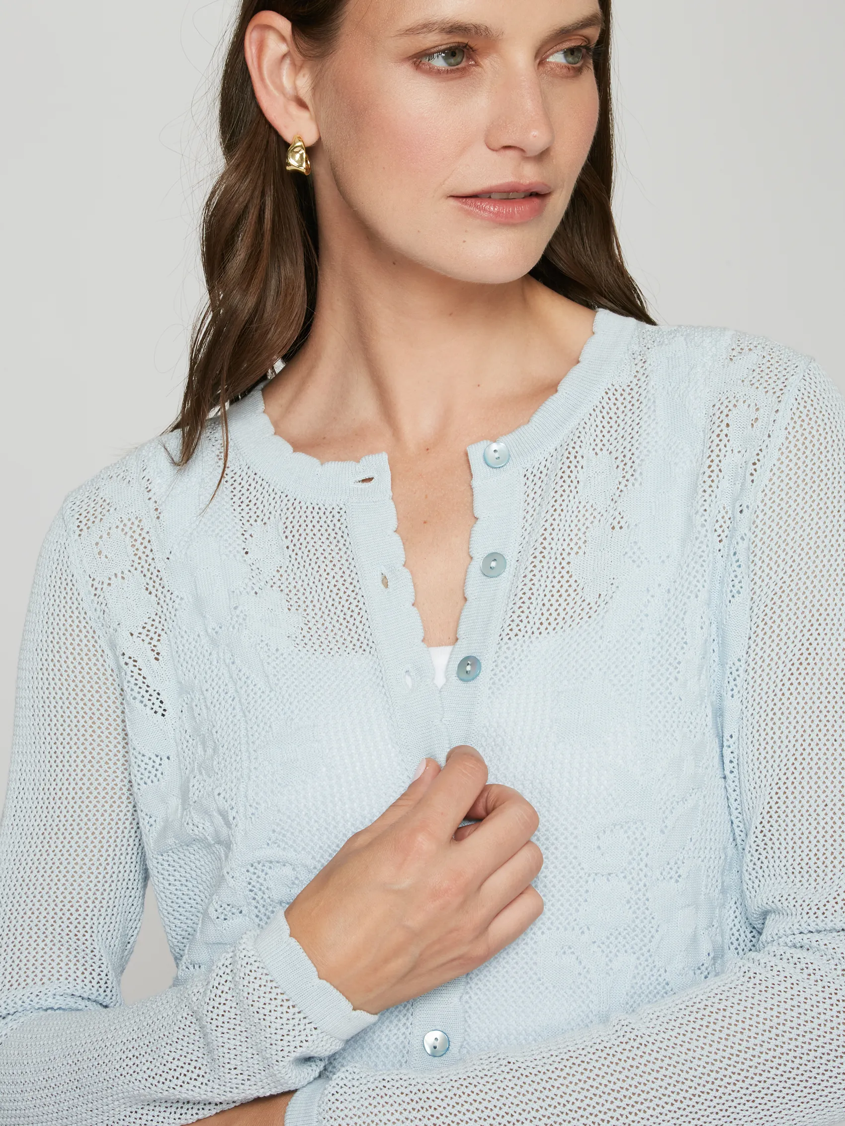 L/S Mesh Cardigan w/ Floral Motif in Tempest sold by Autumn Cashmere product image thumbnail 5