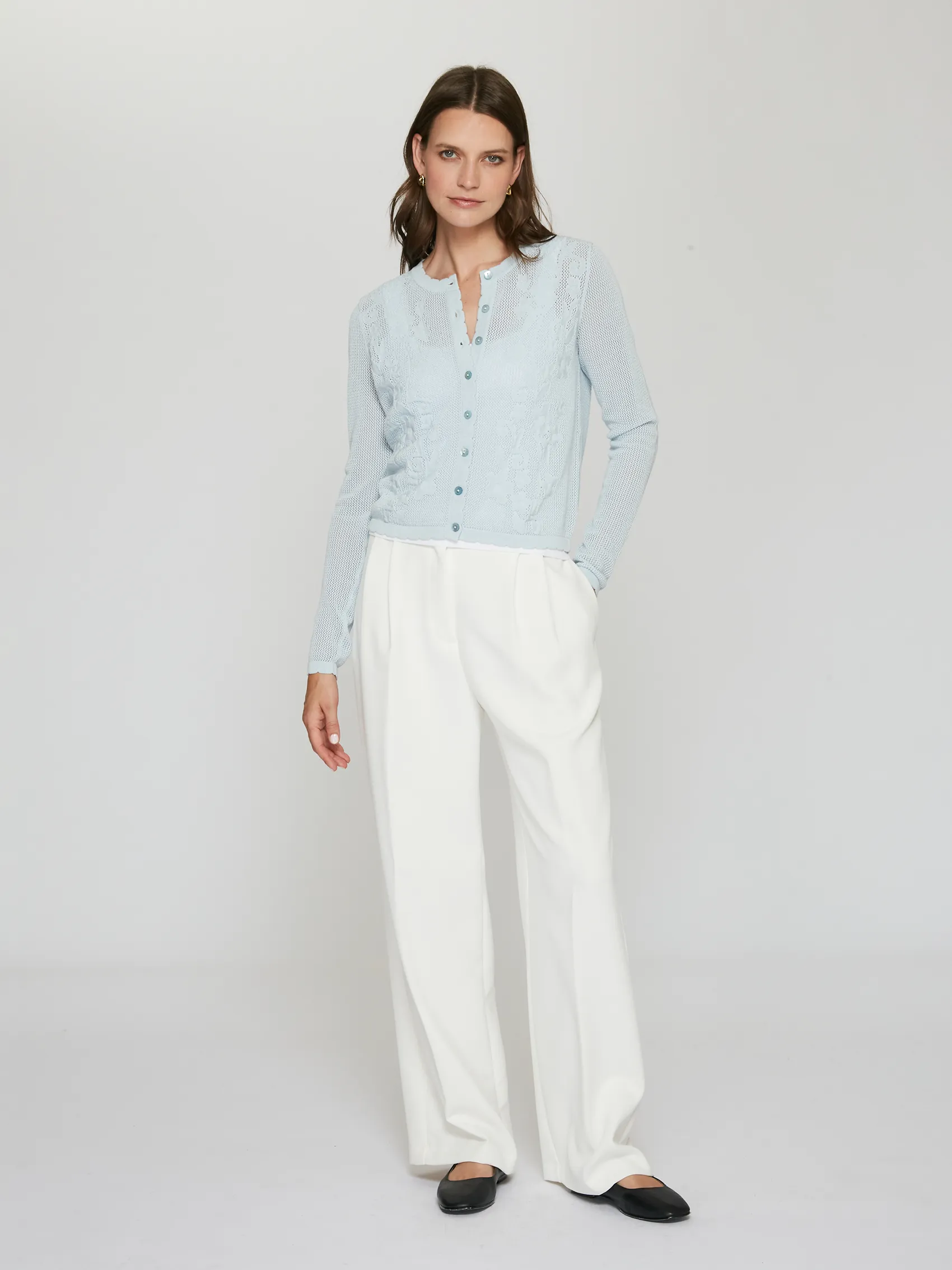 L/S Mesh Cardigan w/ Floral Motif in Tempest sold by Autumn Cashmere product image thumbnail 2