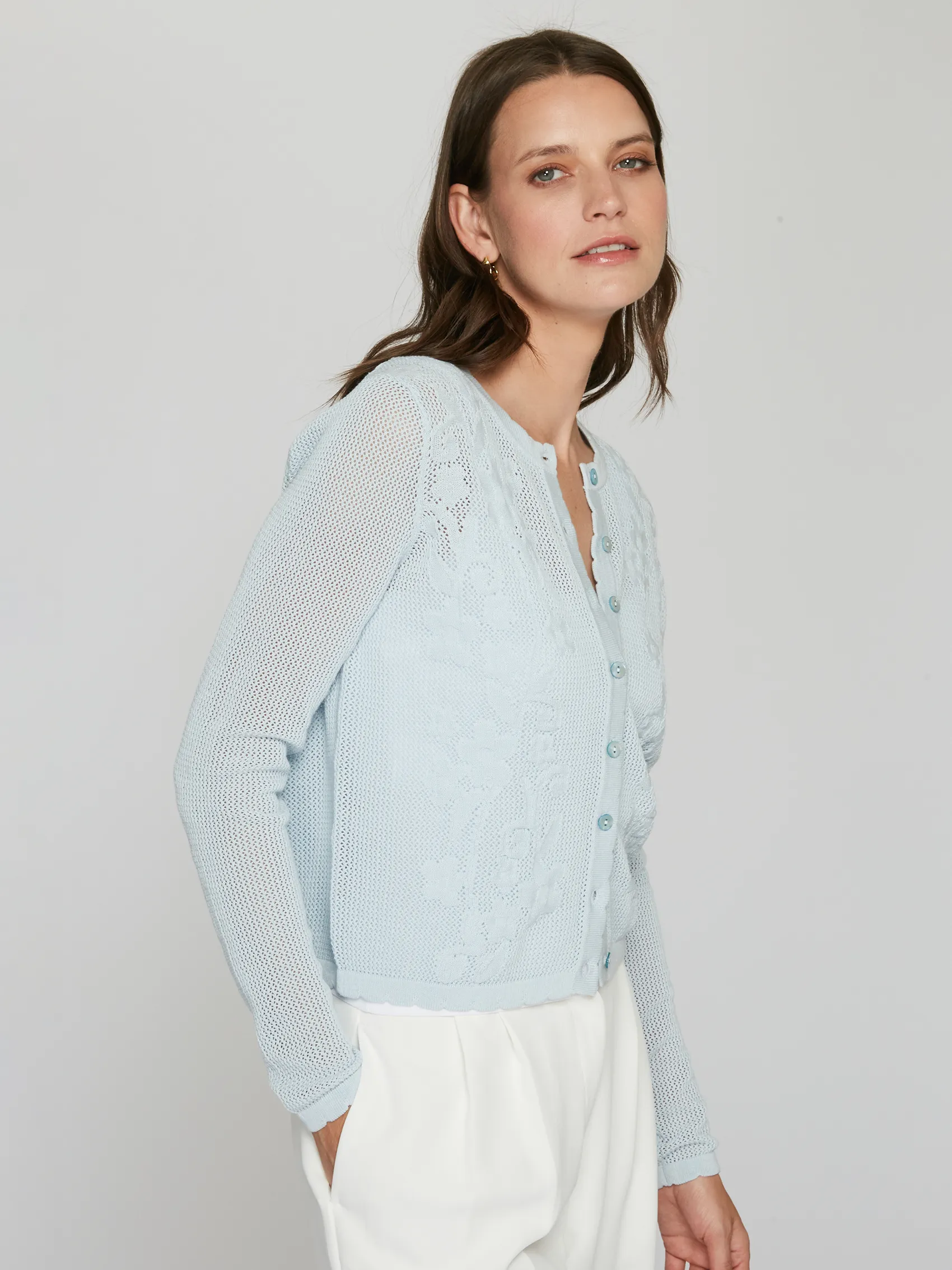 L/S Mesh Cardigan w/ Floral Motif in Tempest sold by Autumn Cashmere product image thumbnail 3