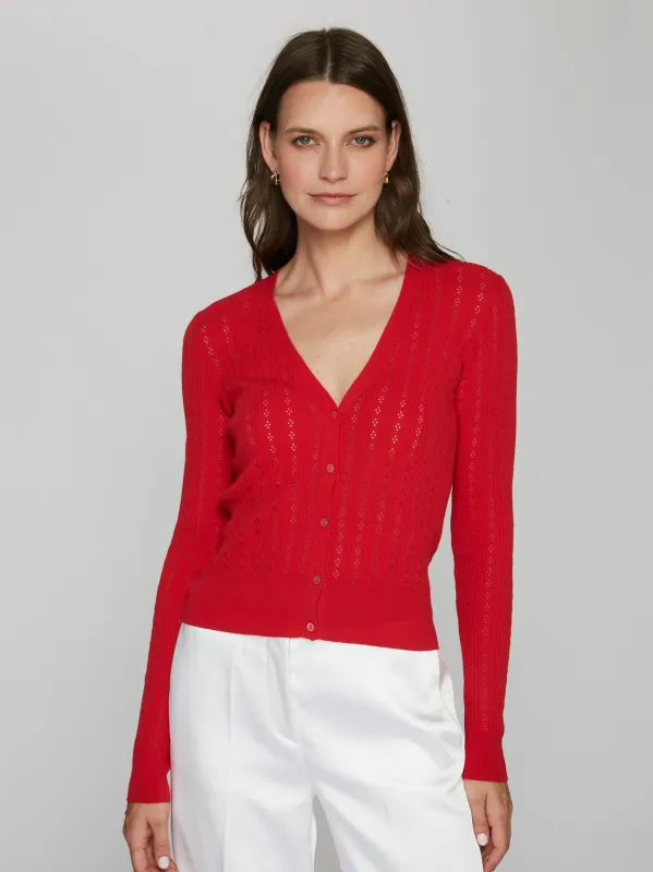 Pointelle Rib Cardigan in Maraschino sold by Autumn Cashmere