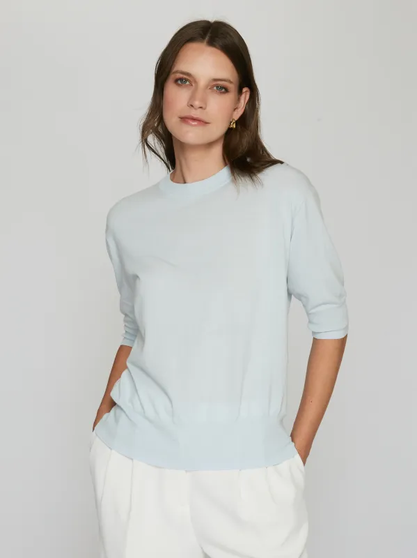 Elbow Sleeve Relaxed Crew in Tempest sold by Autumn Cashmere