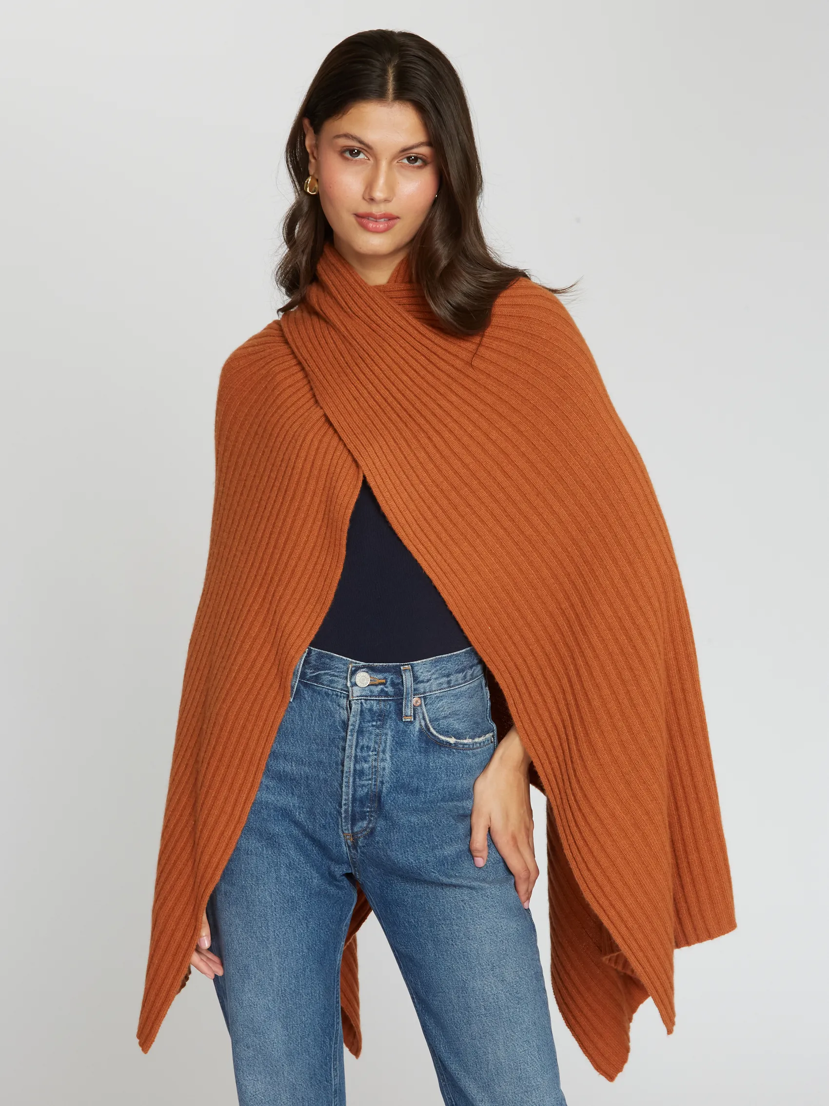 Hybrid Rib Cape in Cinnamon sold by Autumn Cashmere