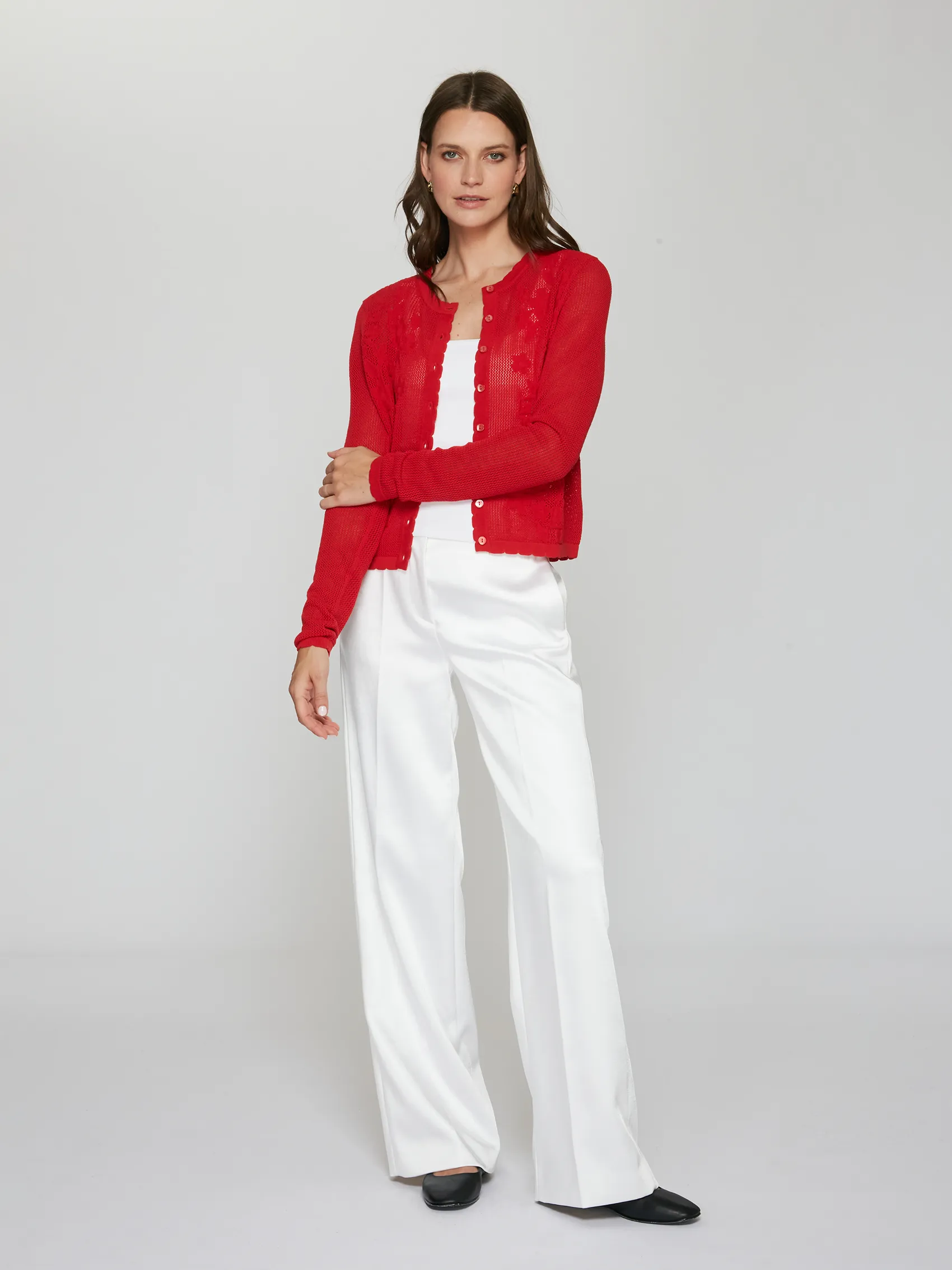 L/S Mesh Cardigan w/ Floral Motif in Maraschino sold by Autumn Cashmere product image thumbnail 2