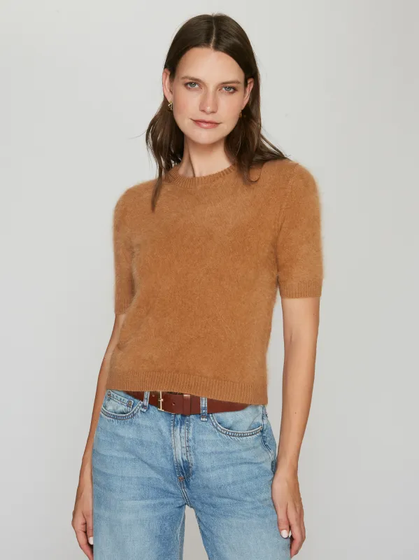 Cropped S/S Crew in Earth sold by Autumn Cashmere