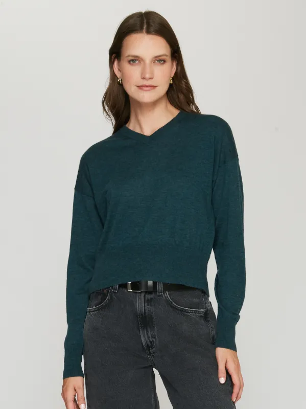 Long Sleeve High V in Malachite sold by Autumn Cashmere