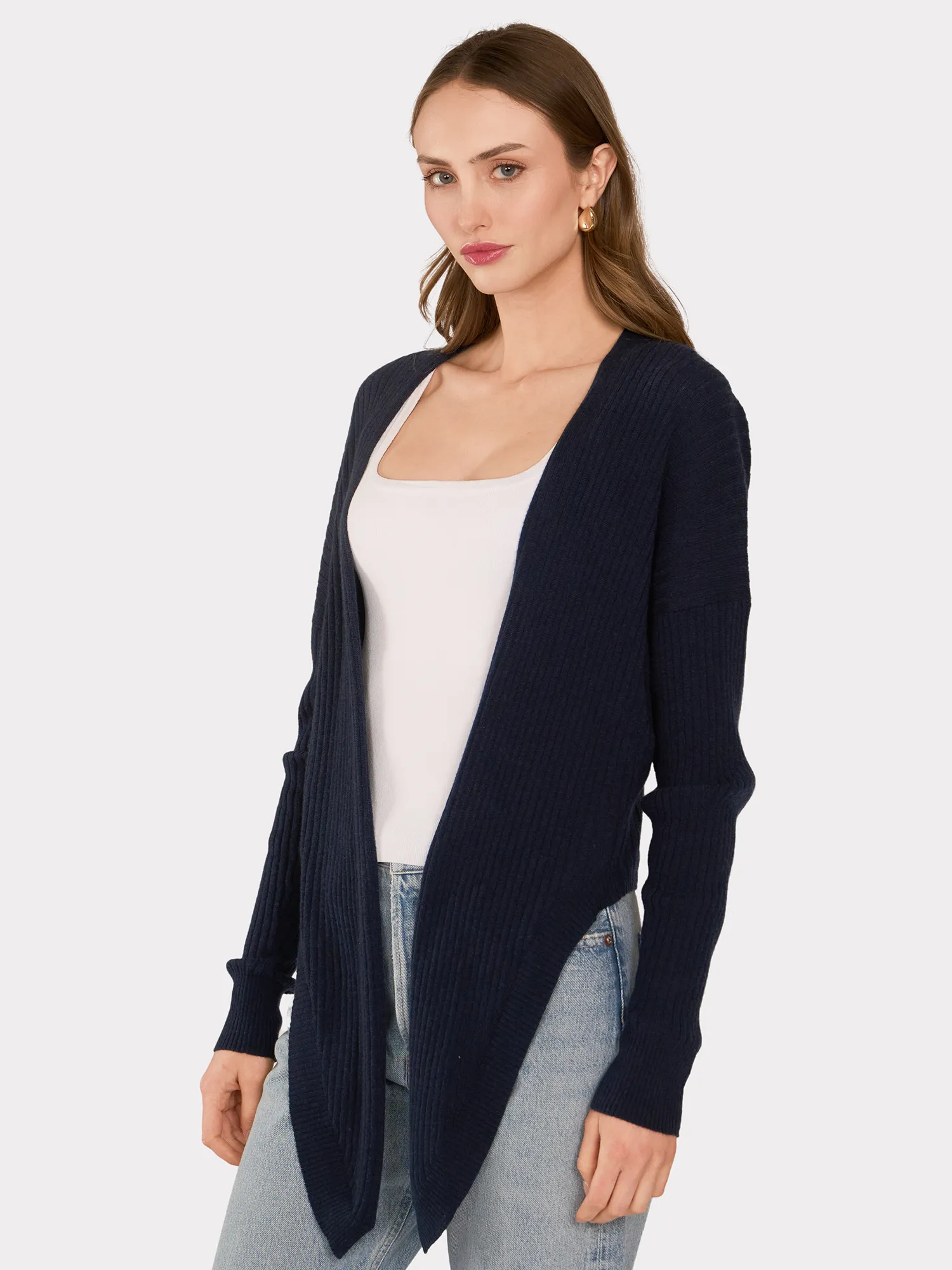 Tie Front Rib Cardigan in Mood Indigo sold by Autumn Cashmere product image thumbnail 3